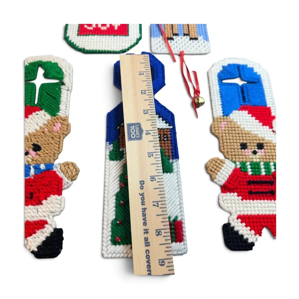 Vintage Handmade Needlepoint Christmas Door Hangers Set of 5
